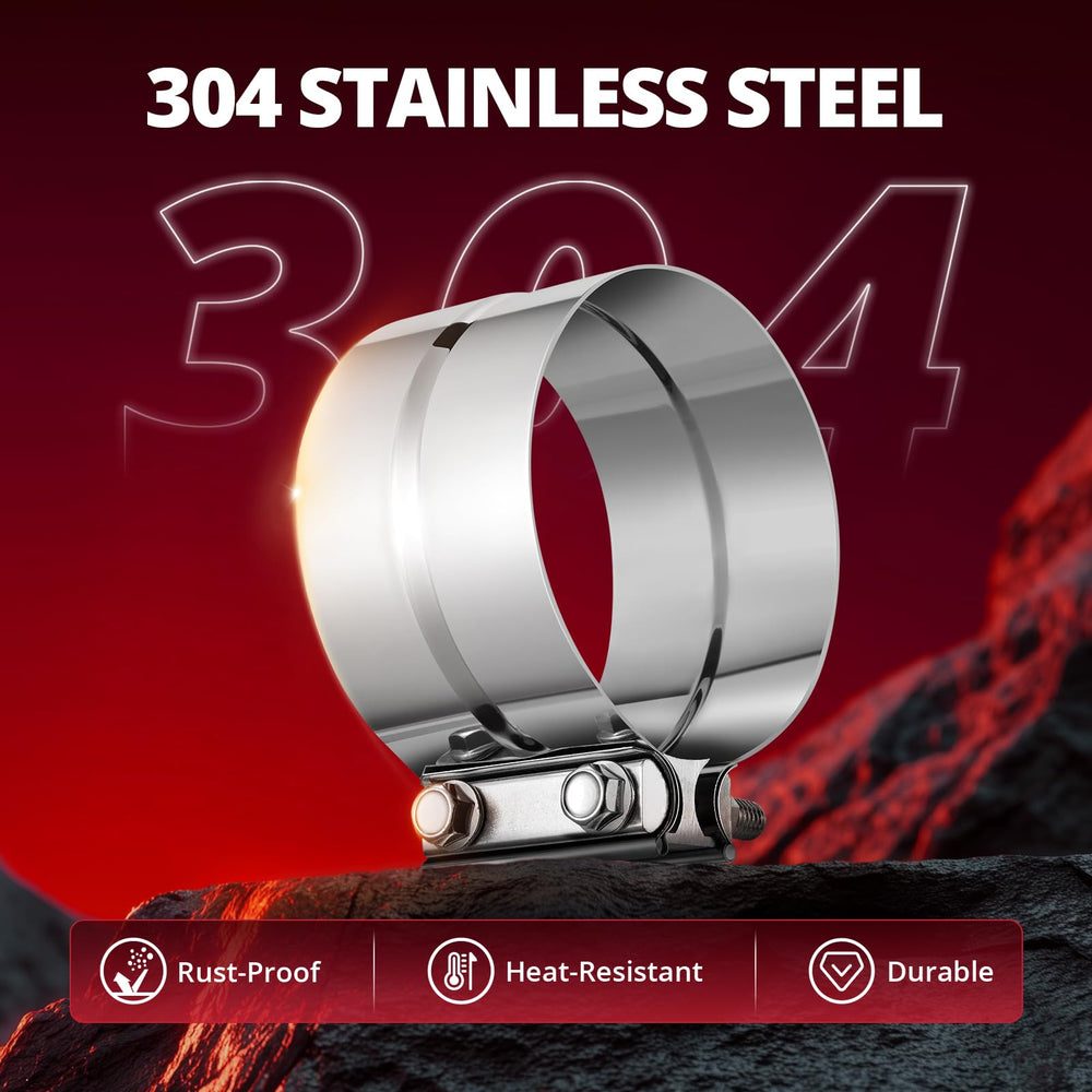 EVIL ENERGY clamp installed on exhaust pipe demonstrating easy no-weld fit