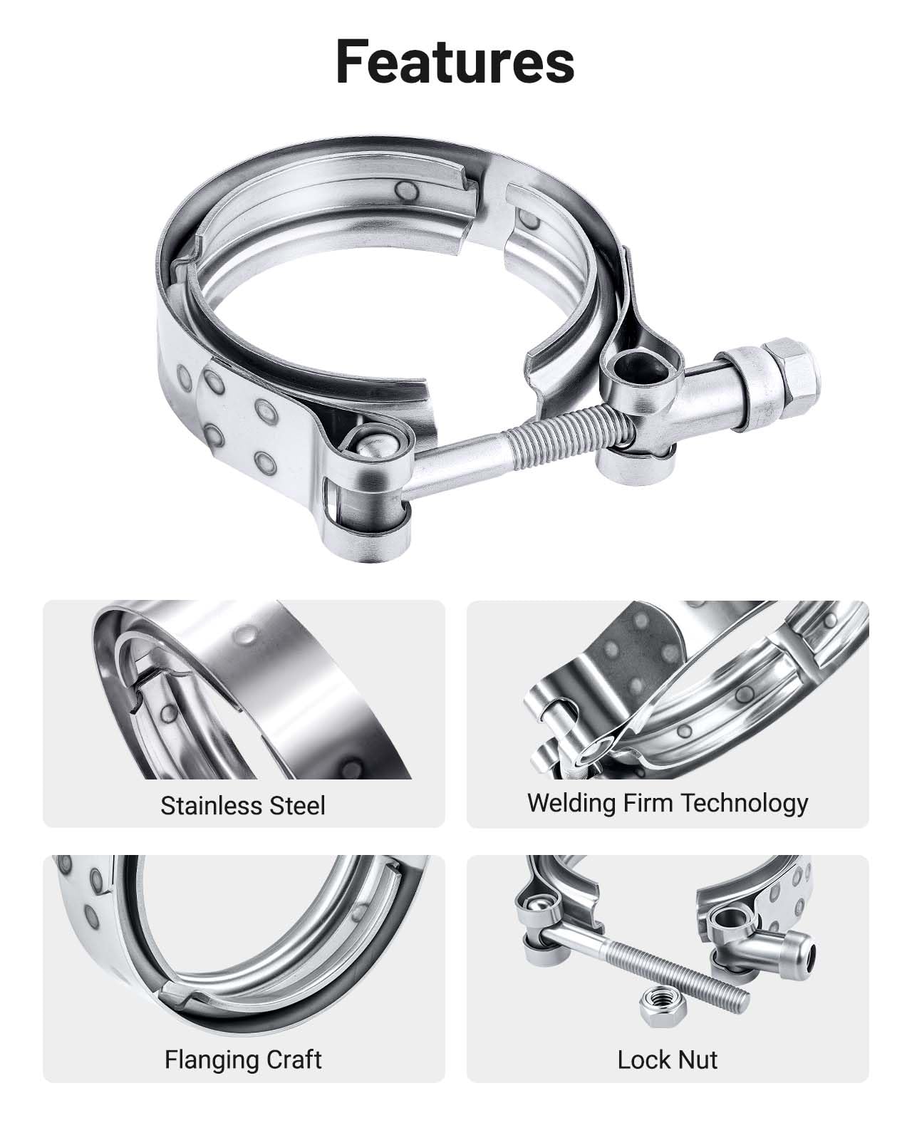 EVIL ENERGY clamp mounted on exhaust pipe demonstrating quick serviceability and tight seal