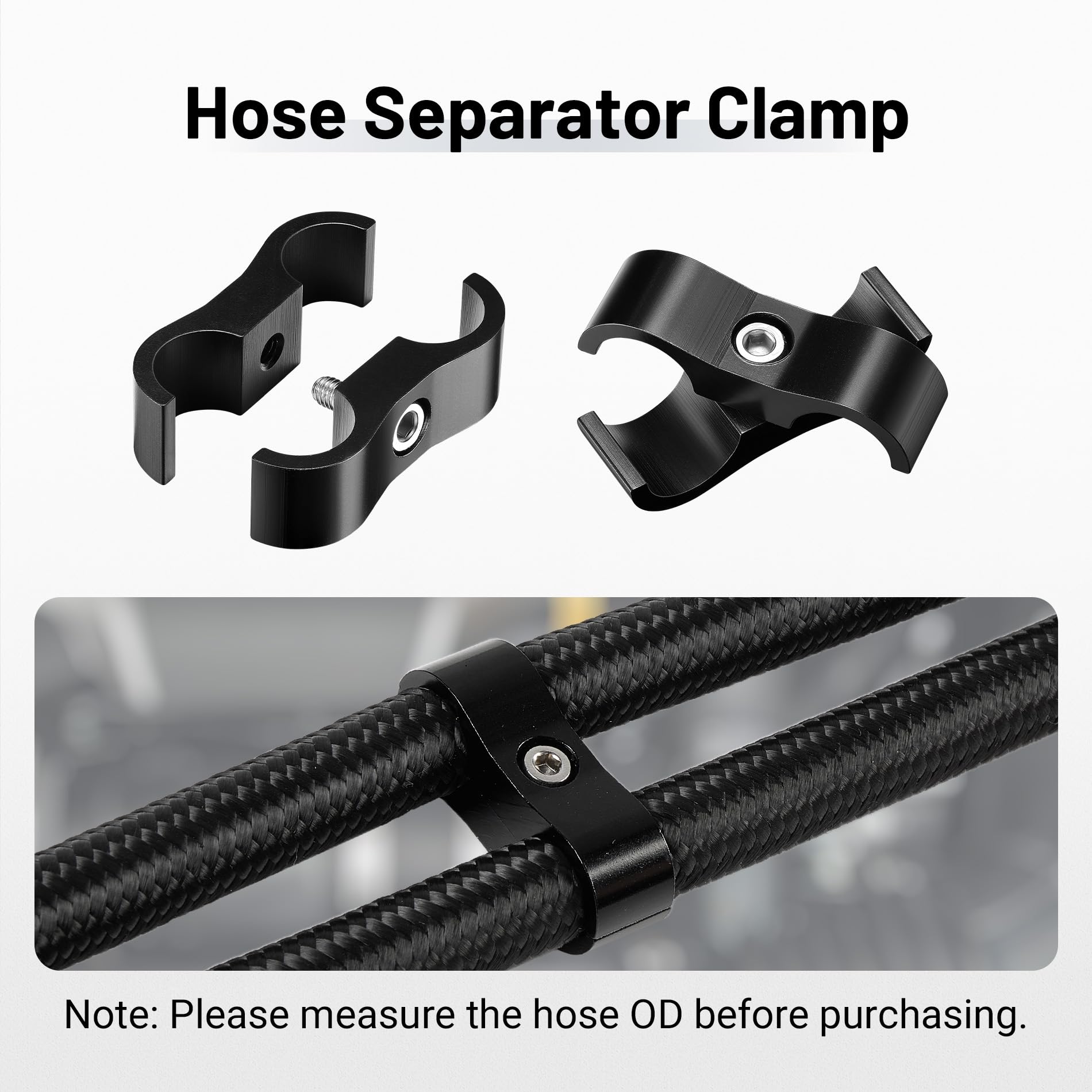EVIL ENERGY clamp holding AN6 hose showing separation and abrasion protection benefit