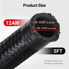 EVIL ENERGY cut hose end showing ID and OD for accurate AN12 fitment