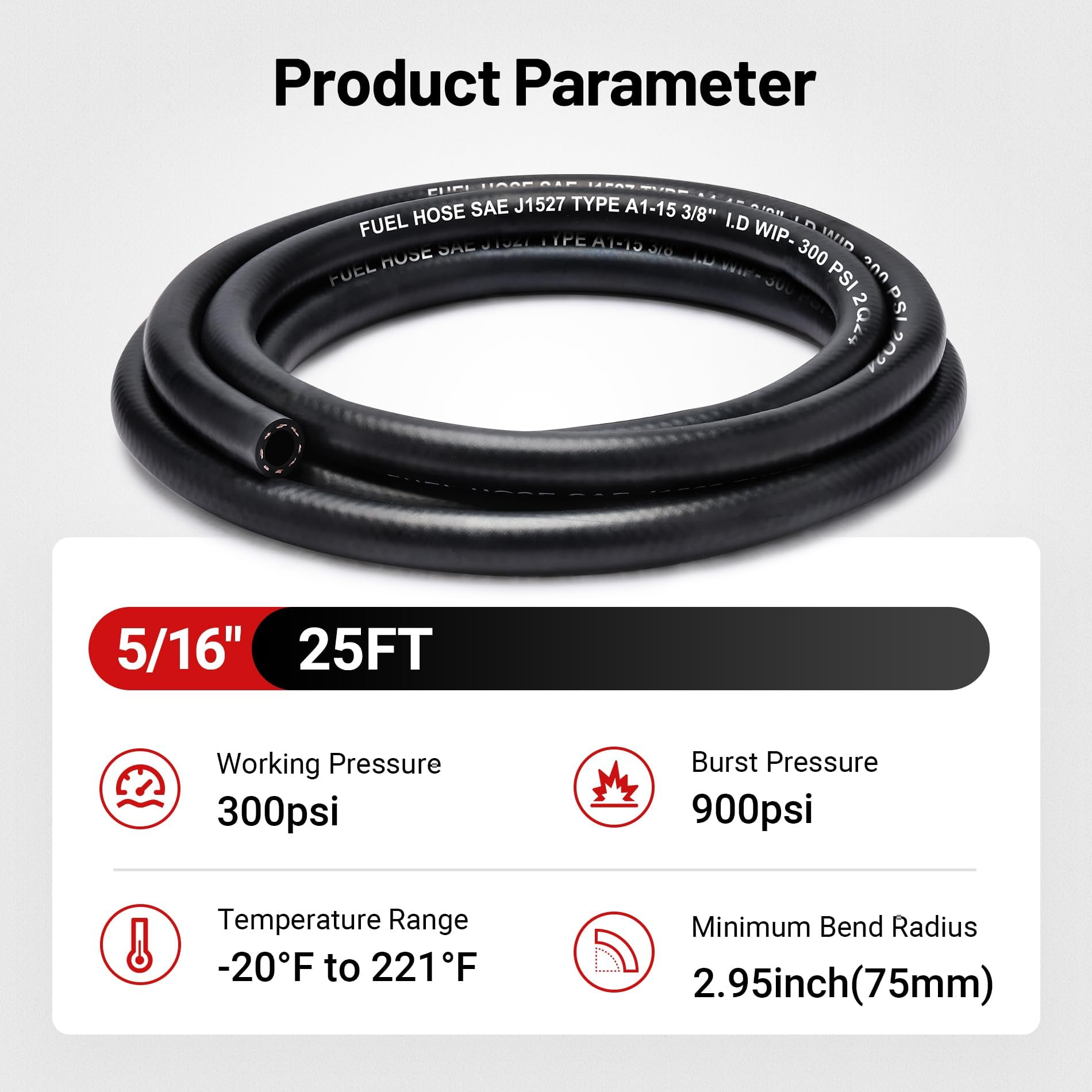 EVIL ENERGY hose end and ruler for scale, demonstrates 5/16-inch diameter fit