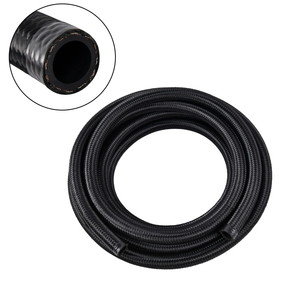EVIL ENERGY front view of 12AN braided fuel hose showing durable construction and fit