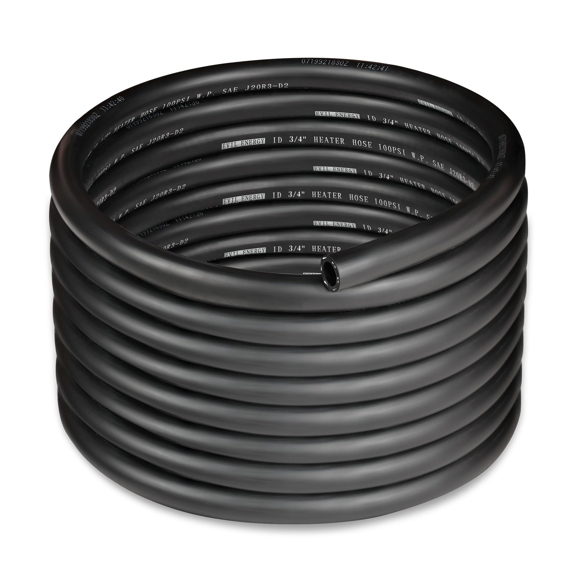 EVIL ENERGY front view of 20ft heater hose showing full coil and durable finish, easy installation