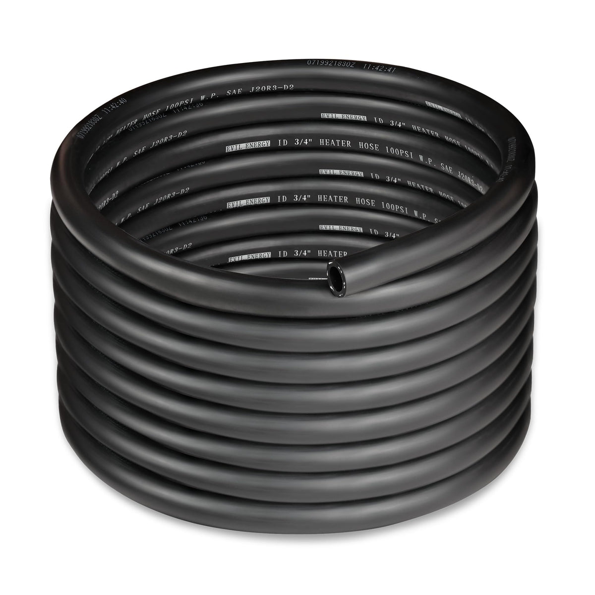 EVIL ENERGY front view of 20ft heater hose showing full coil and durable finish, easy installation