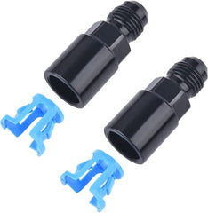 EVIL ENERGY front view of two 6AN to quick-disconnect fittings showing compact design and compatibility