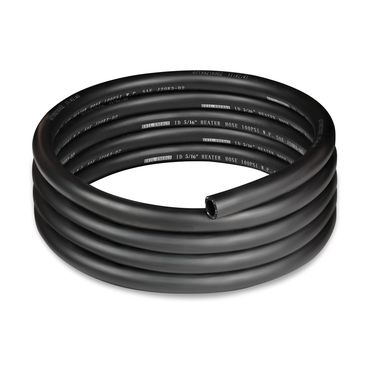 EVIL ENERGY front view of 10ft heater hose showing compact roll and label, reliable replacement