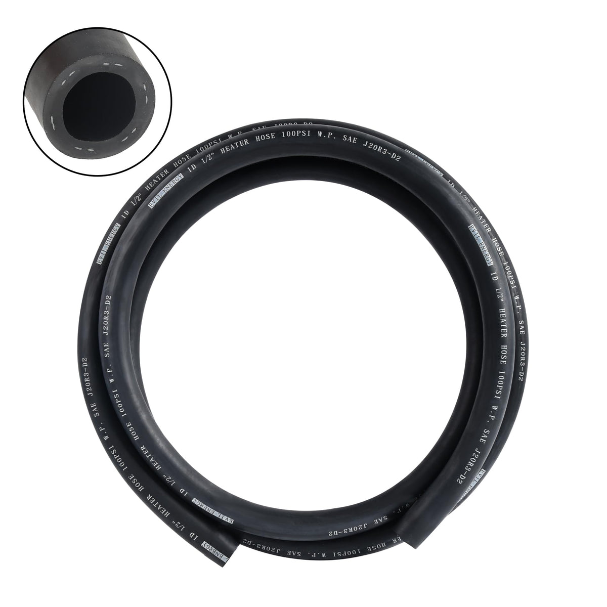 EVIL ENERGY front view of 5ft heater hose showing overall shape and fit