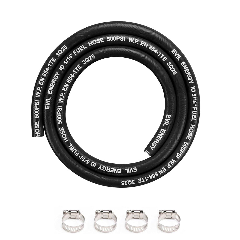 EVIL ENERGY front view of 5ft fuel hose showing label and compact packaging for quick selection