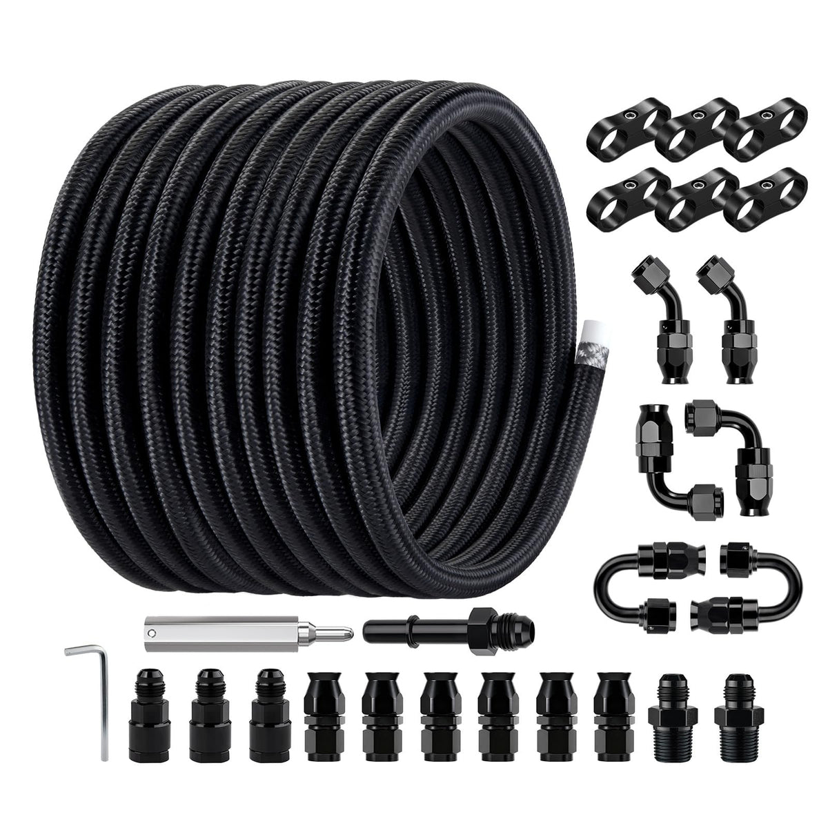 EVIL ENERGY front view of rolled 26ft hose kit showing overall package and length benefit