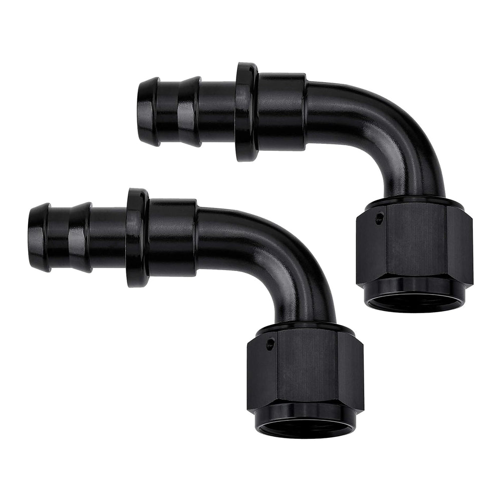 EVIL ENERGY front view 90° 12AN to 3/4" barb fitting shows neat compact profile and durability