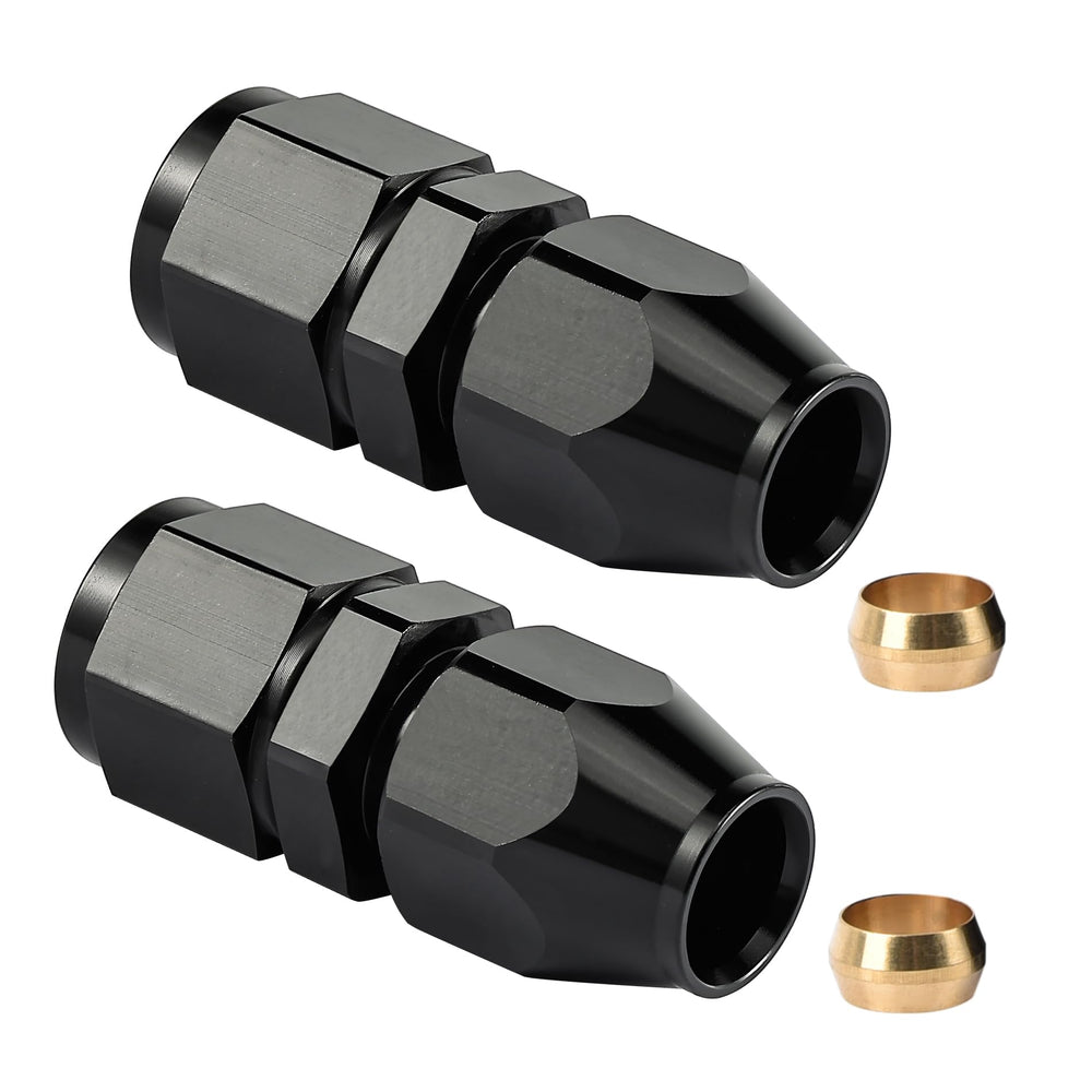 EVIL ENERGY front view of fitting showing threaded 8AN end and compression end; precise fit