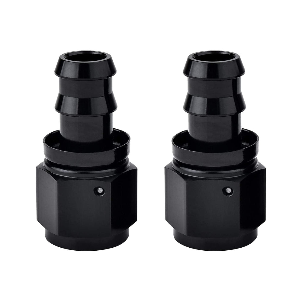 EVIL ENERGY front view of black aluminum 6AN straight fittings, shows professional finish and durability