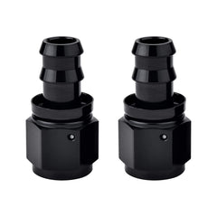 EVIL ENERGY front view of black aluminum 6AN straight fittings, shows professional finish and durability