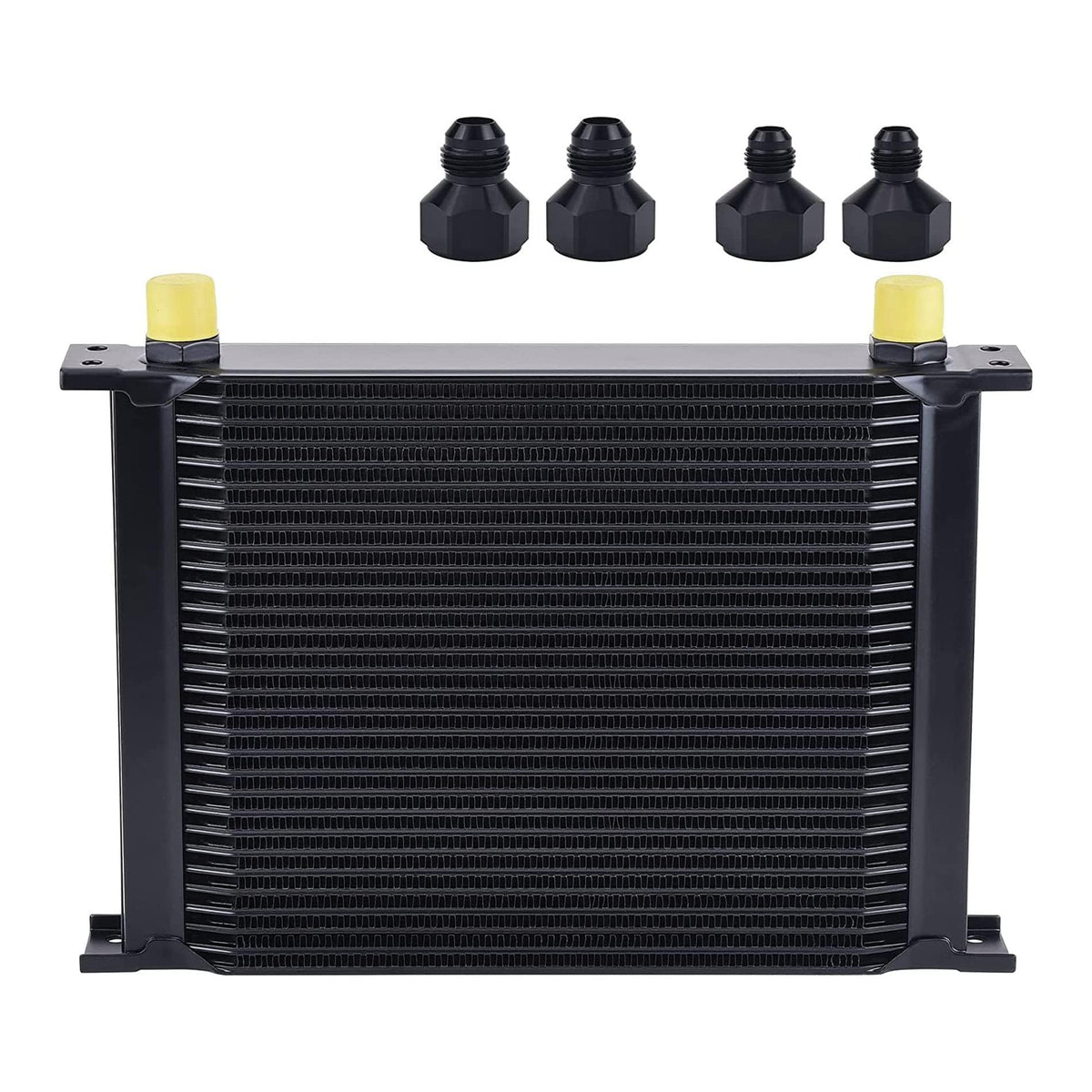 EVIL ENERGY front view of oil cooler showing compact black aluminum core and mounting points benefits improved cooling