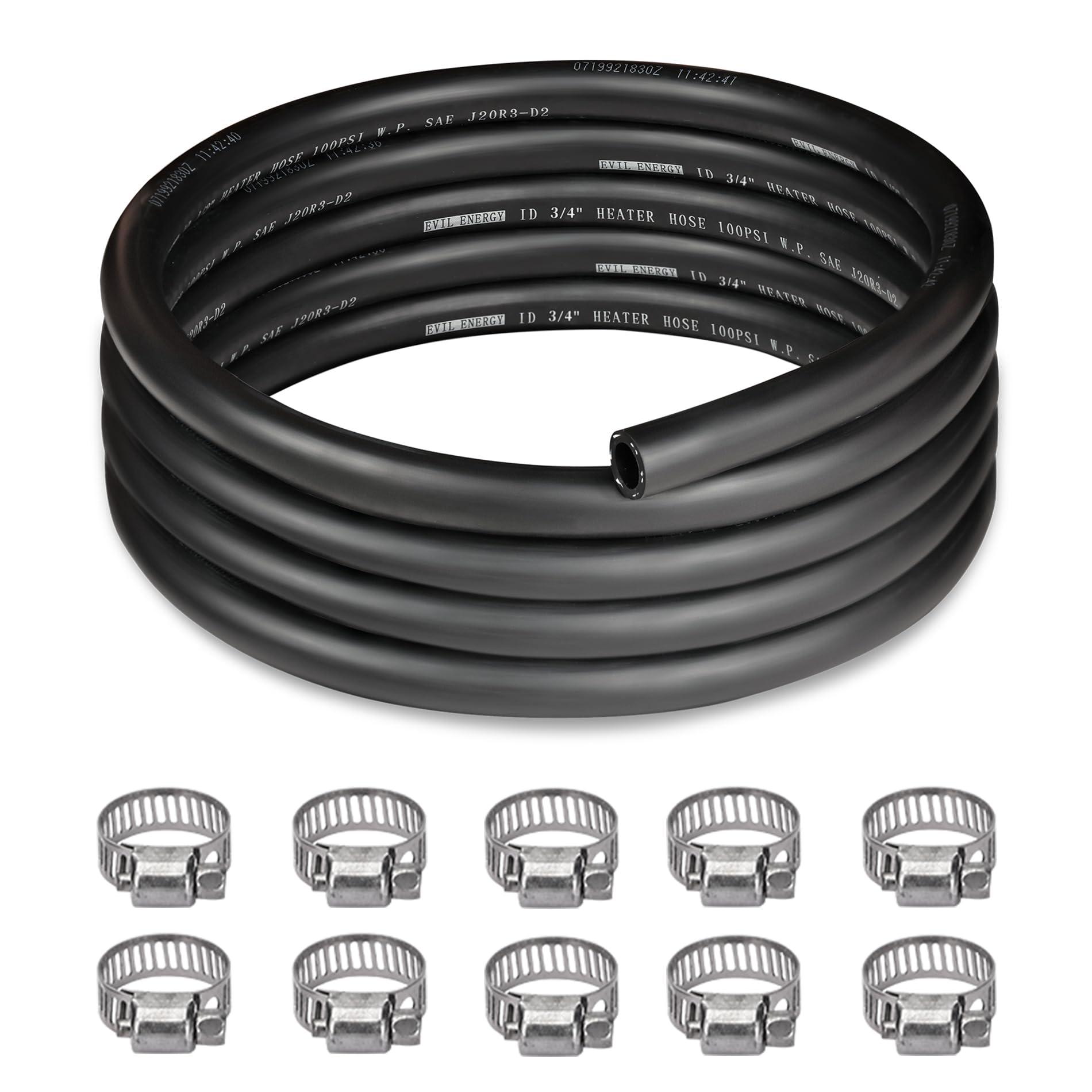 EVIL ENERGY front view of hose roll showing length and label for reliable coolant routing