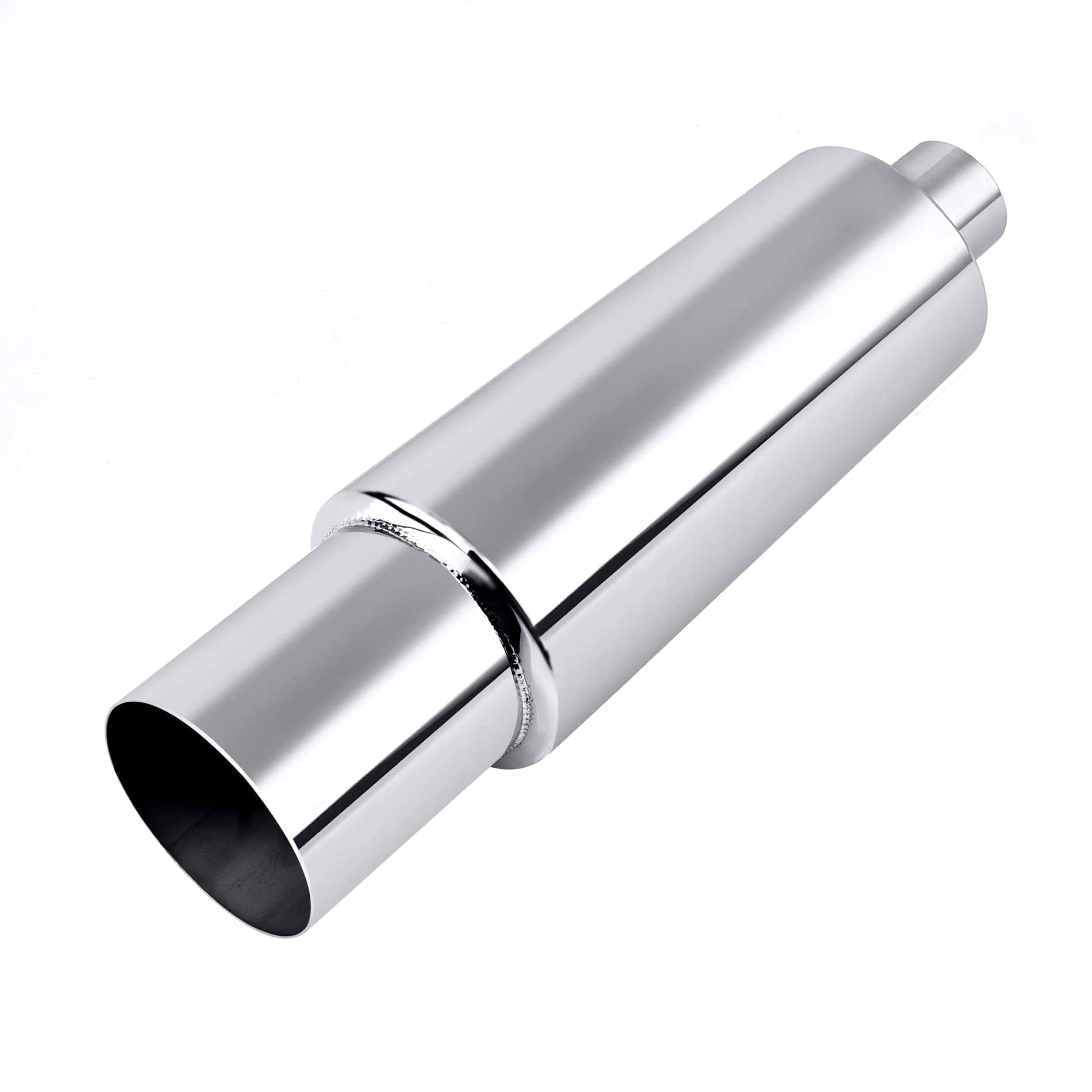 EVIL ENERGY polished muffler front view showing sleek finish and deep tone benefit