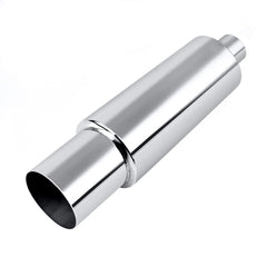 EVIL ENERGY polished muffler front view showing sleek finish and deep tone benefit