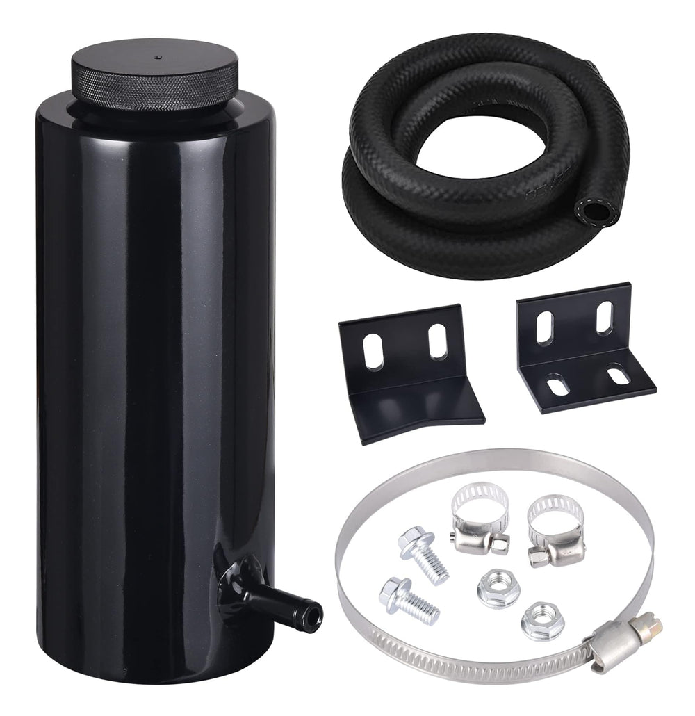 EVIL ENERGY front view of black aluminum overflow tank showing compact design and durability