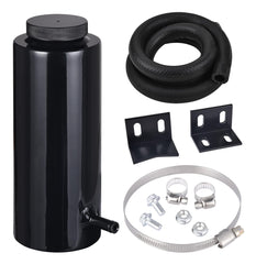 EVIL ENERGY front view of black aluminum overflow tank showing compact design and durability