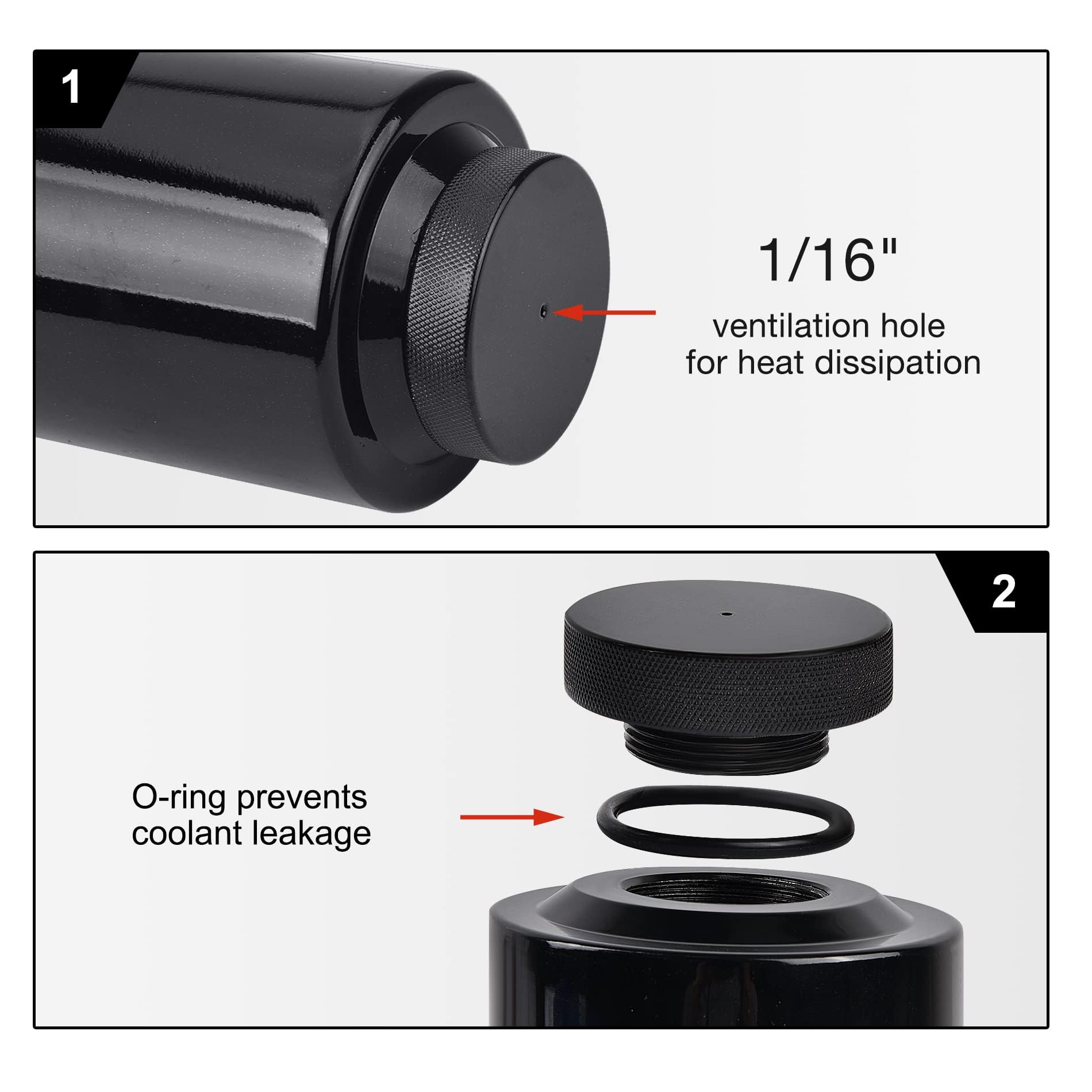 EVIL ENERGY hose connection detail with 5/16" fitting illustrating leak-resistant installation