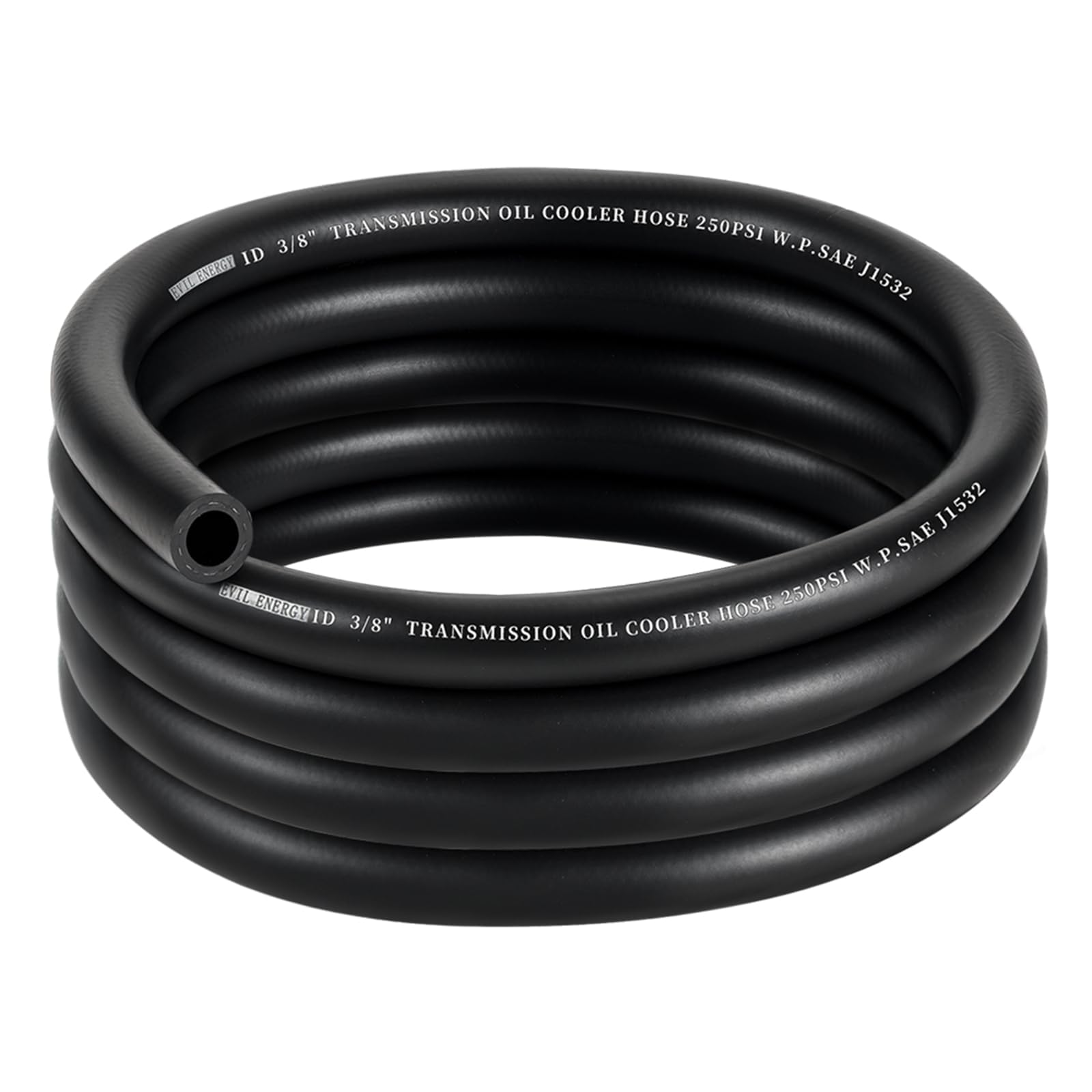 EVIL ENERGY full 10ft hose coiled, shows length and packaging benefit