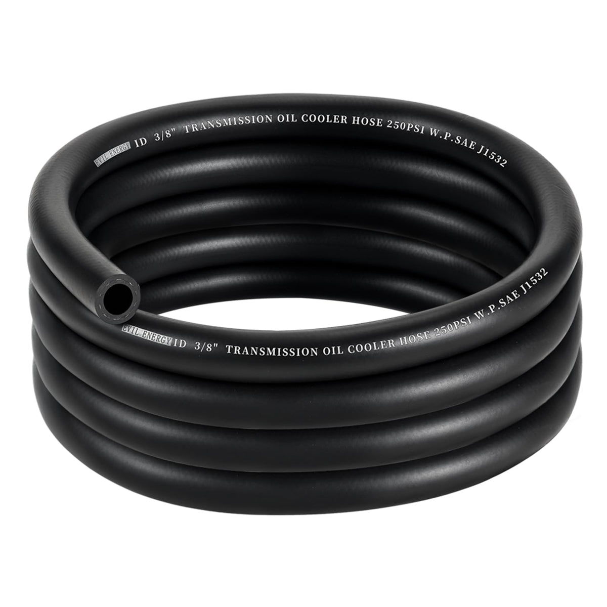EVIL ENERGY full 10ft hose coiled, shows length and packaging benefit