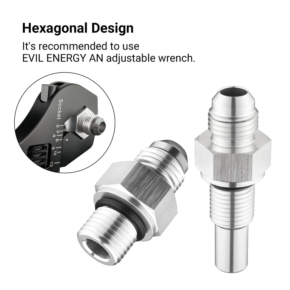 EVIL ENERGY adapter installed on transmission port demonstrating easy connection benefit