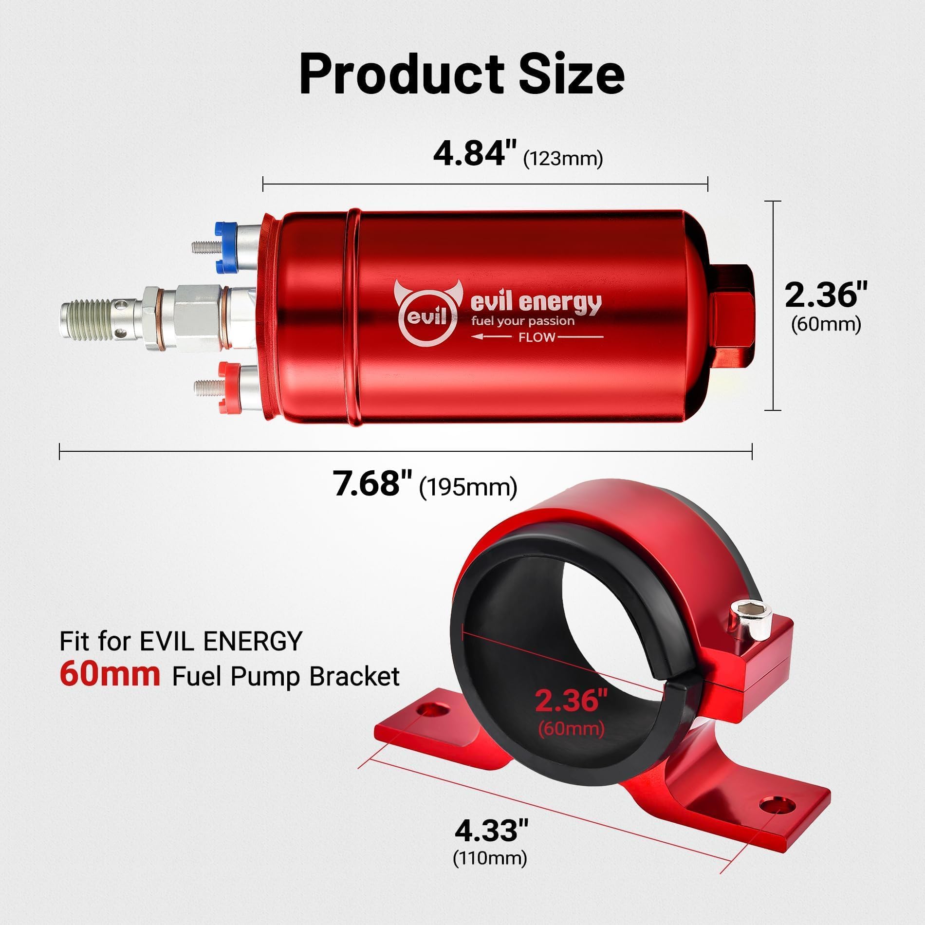 EVIL ENERGY inlet and outlet adapters displayed, demonstrates versatile hose fittings