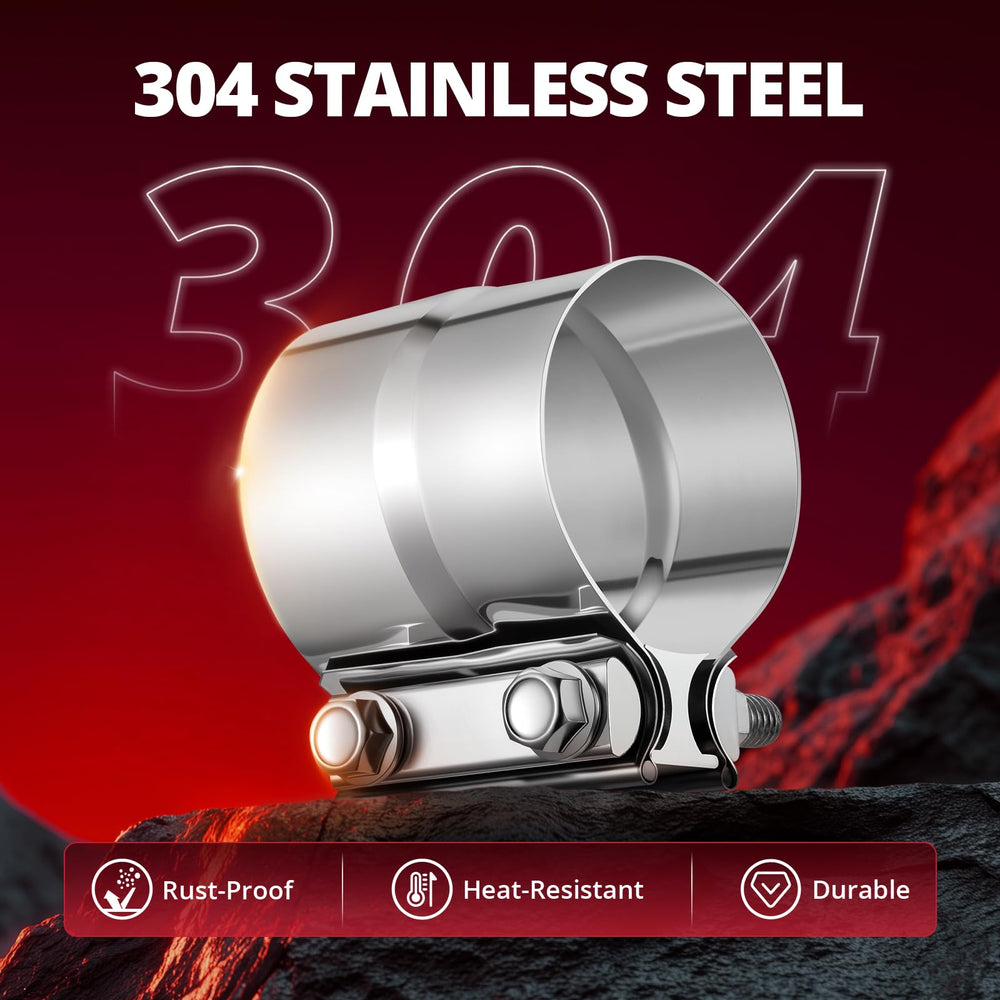 EVIL ENERGY clamp fitted on an exhaust pipe showing sealed joint and quick no-weld installation