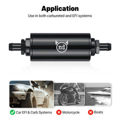 EVIL ENERGY filter installed on car rubber fuel line showing added protection benefit