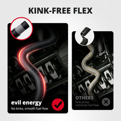 EVIL ENERGY hose installed under a car hood demonstrating reliable routing and fitment
