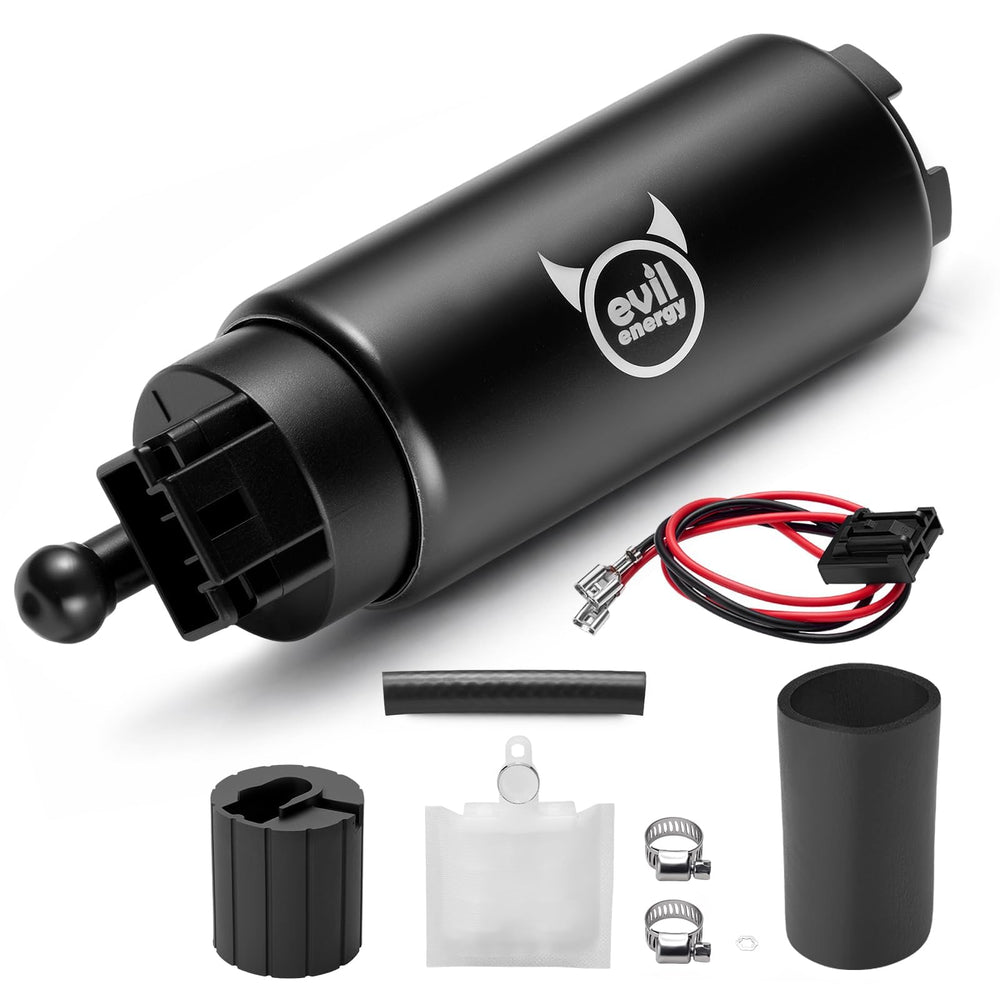 EVIL ENERGY front view of intank pump showing housing and outlet — clear fitment detail