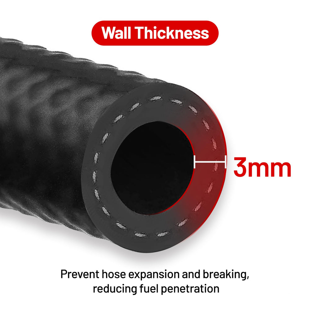 EVIL ENERGY hose laid next to ruler showing 25ft length and size scale