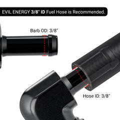 EVIL ENERGY fitting next to coin for scale, shows compact low-profile advantage
