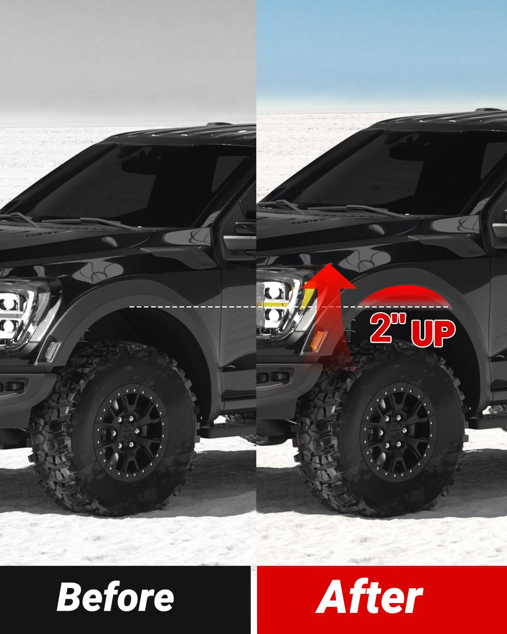 EVIL ENERGY side profile on truck displaying lifted front and aggressive look