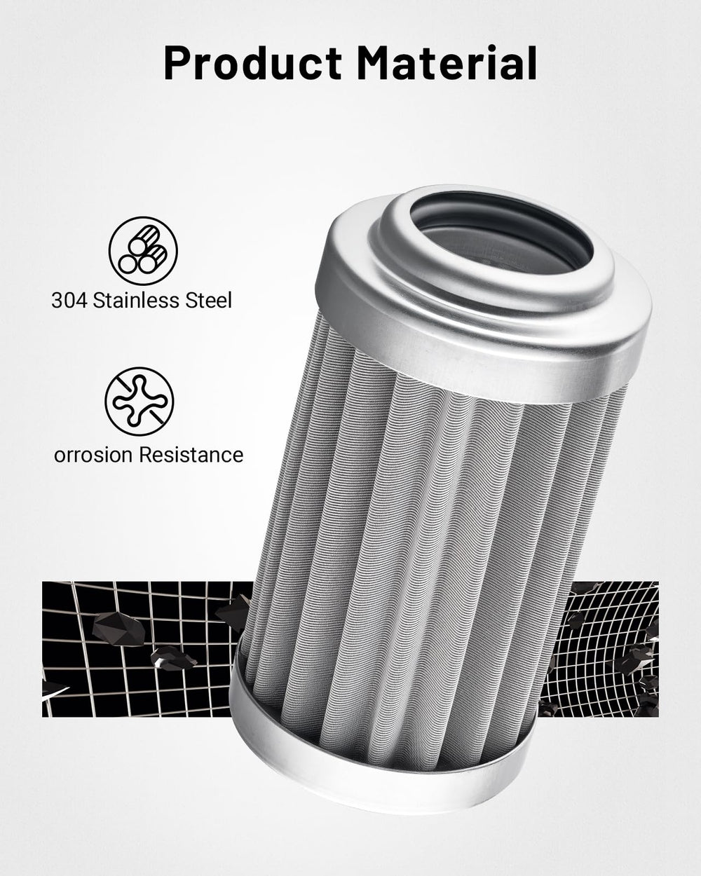 EVIL ENERGY filter element next to a coin for size comparison, confirms 32mm x 75mm dimensions