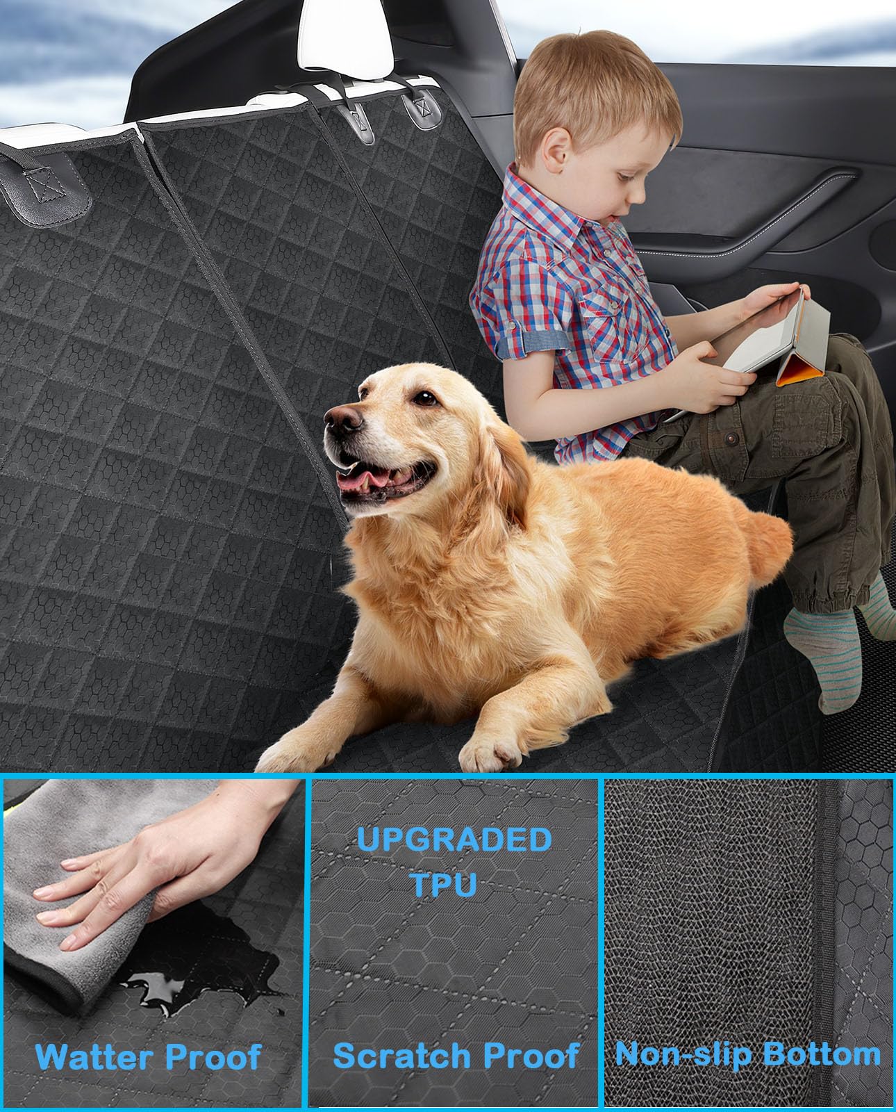 EVMODS rear cover in use with dog, keeping seats clean