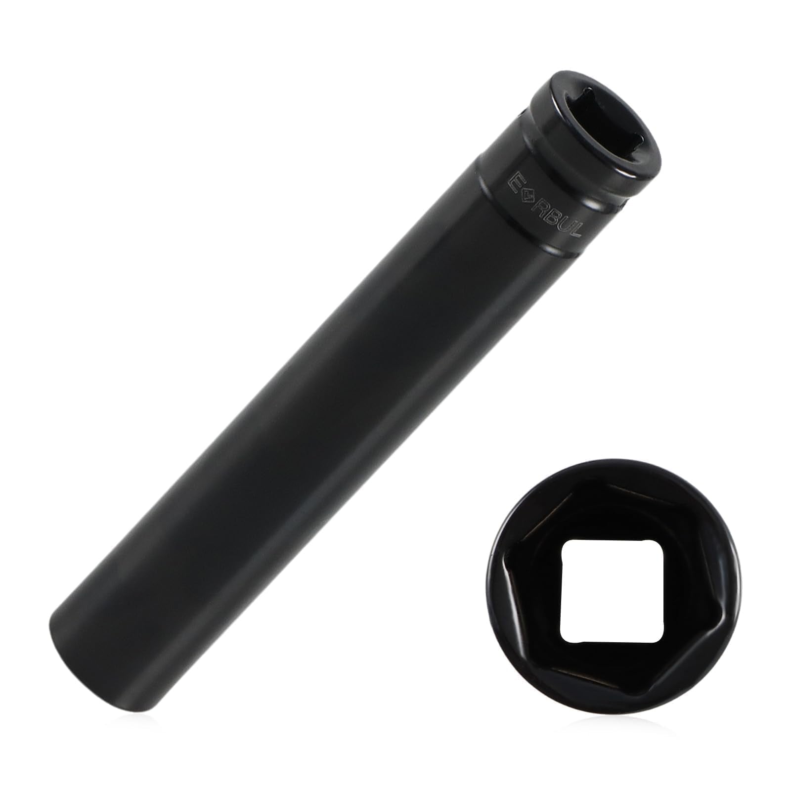 EVRBUL front view of 3/4-inch socket showing drive and length, durable tool benefit