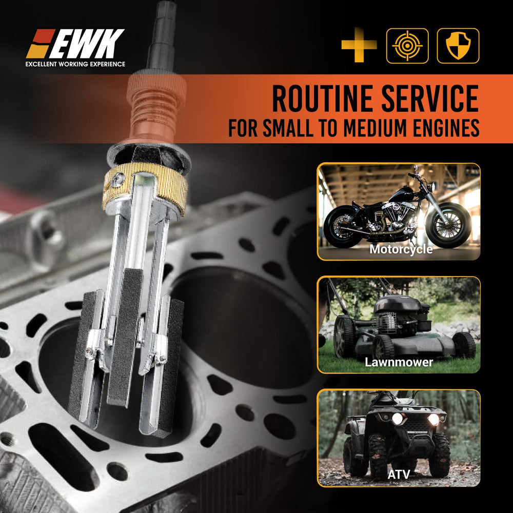 EWK hone in use inside engine cylinder showing effective deglazing