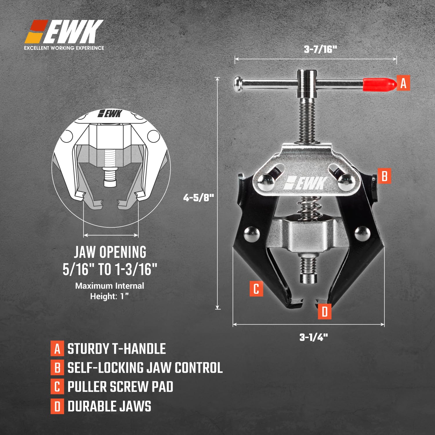 EWK close-up of self-locking jaws showing gripping teeth for secure removal benefit