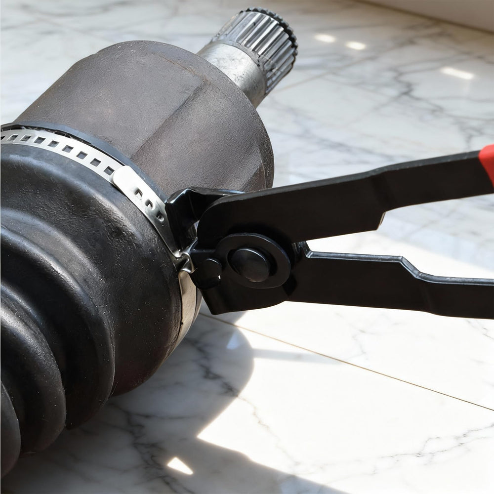 Exclaith banding tool tightening a CV boot for secure fastening