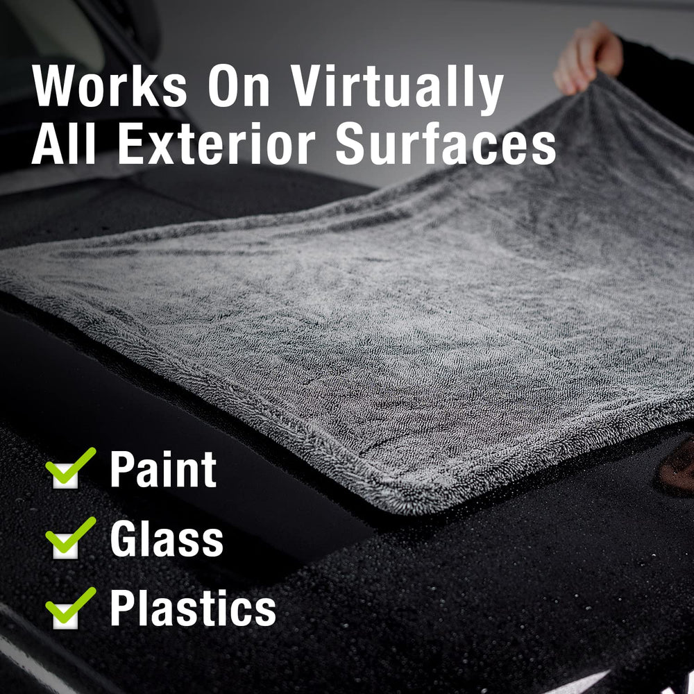 ExoForma folded on car hood demonstrating quick coverage and streak-free drying