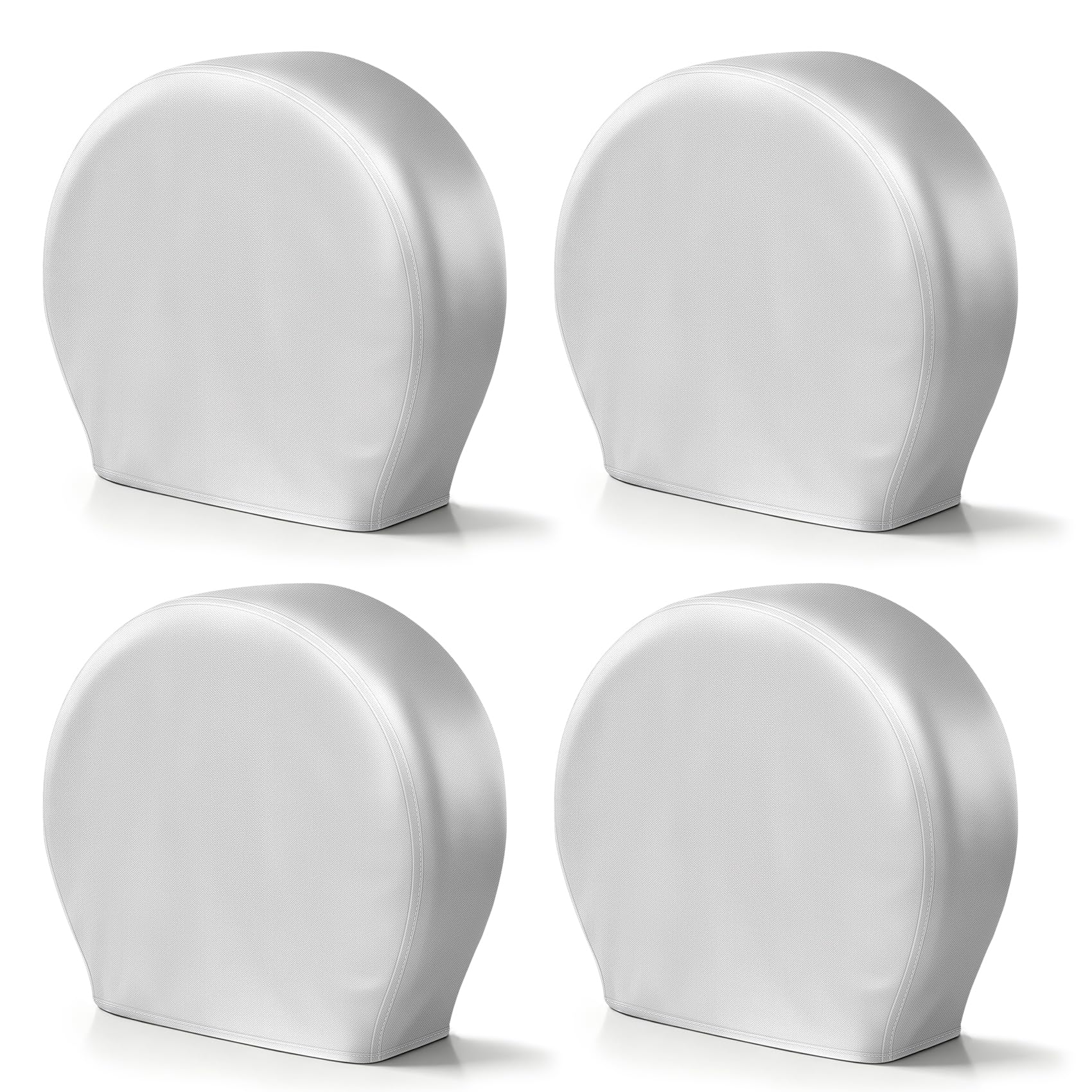 Explore Land front view of four silver tire covers showing full-vehicle protection