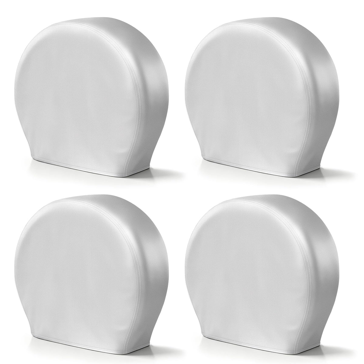Explore Land front view of four silver tire covers showing full-vehicle protection