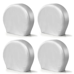 Explore Land front view of four silver tire covers showing full-vehicle protection