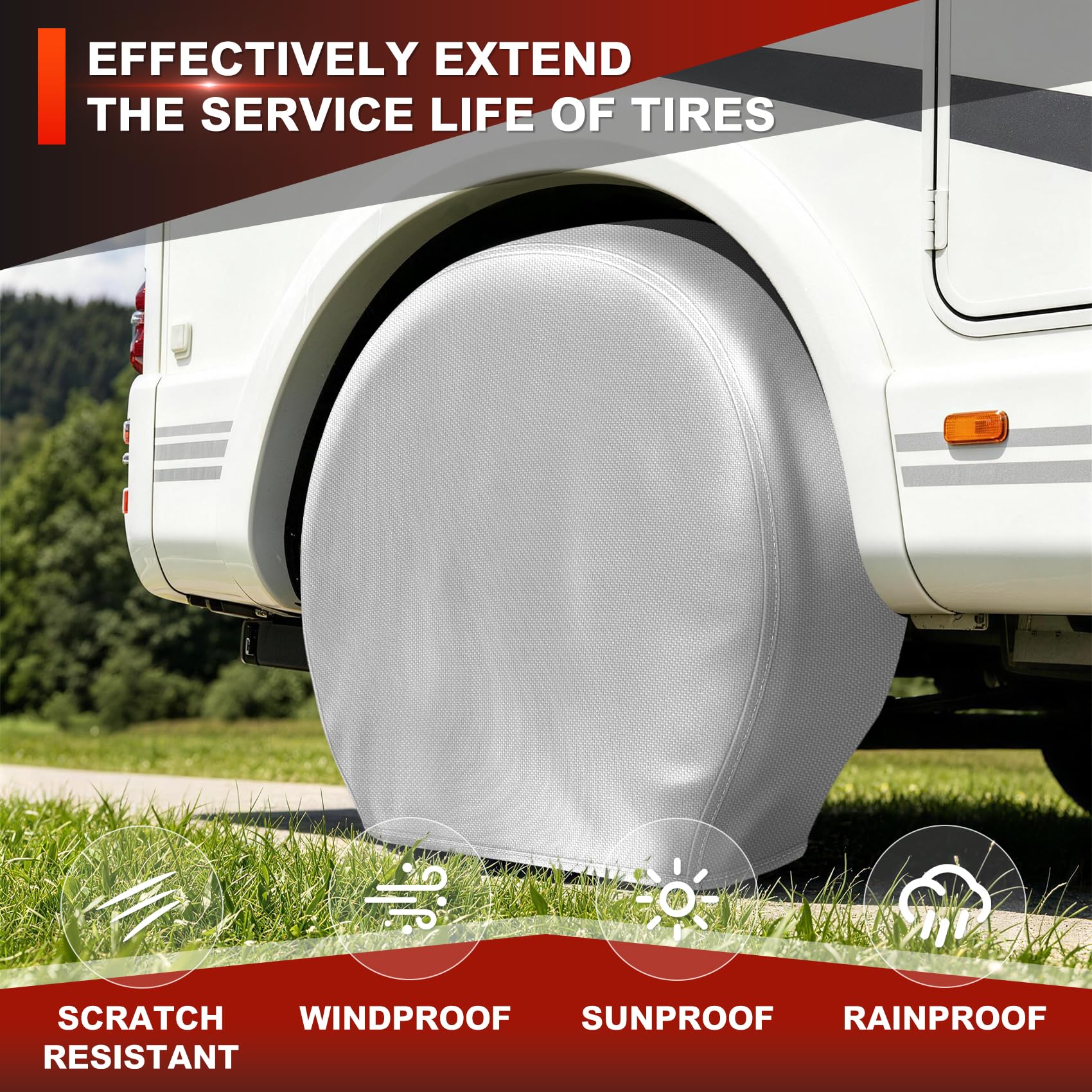 Explore Land tire beside measuring tape, helps choose correct 29–31.75 inch fit