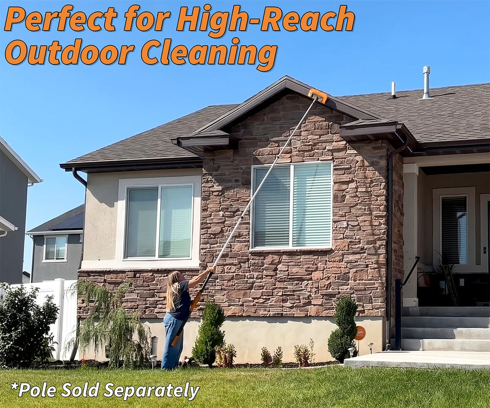 EXTEND-A-REACH wet scrubbing on a glass window with soapy water for streak-free results