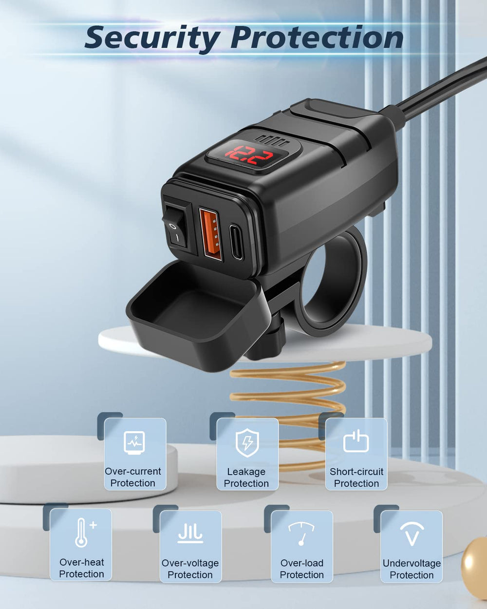 EXTRACTME installed on sport bike dashboard demonstrating in-ride charging convenience benefit
