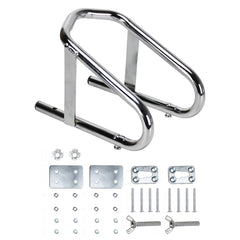 Extreme Max front view of wheel chock showing chrome finish and stable hold