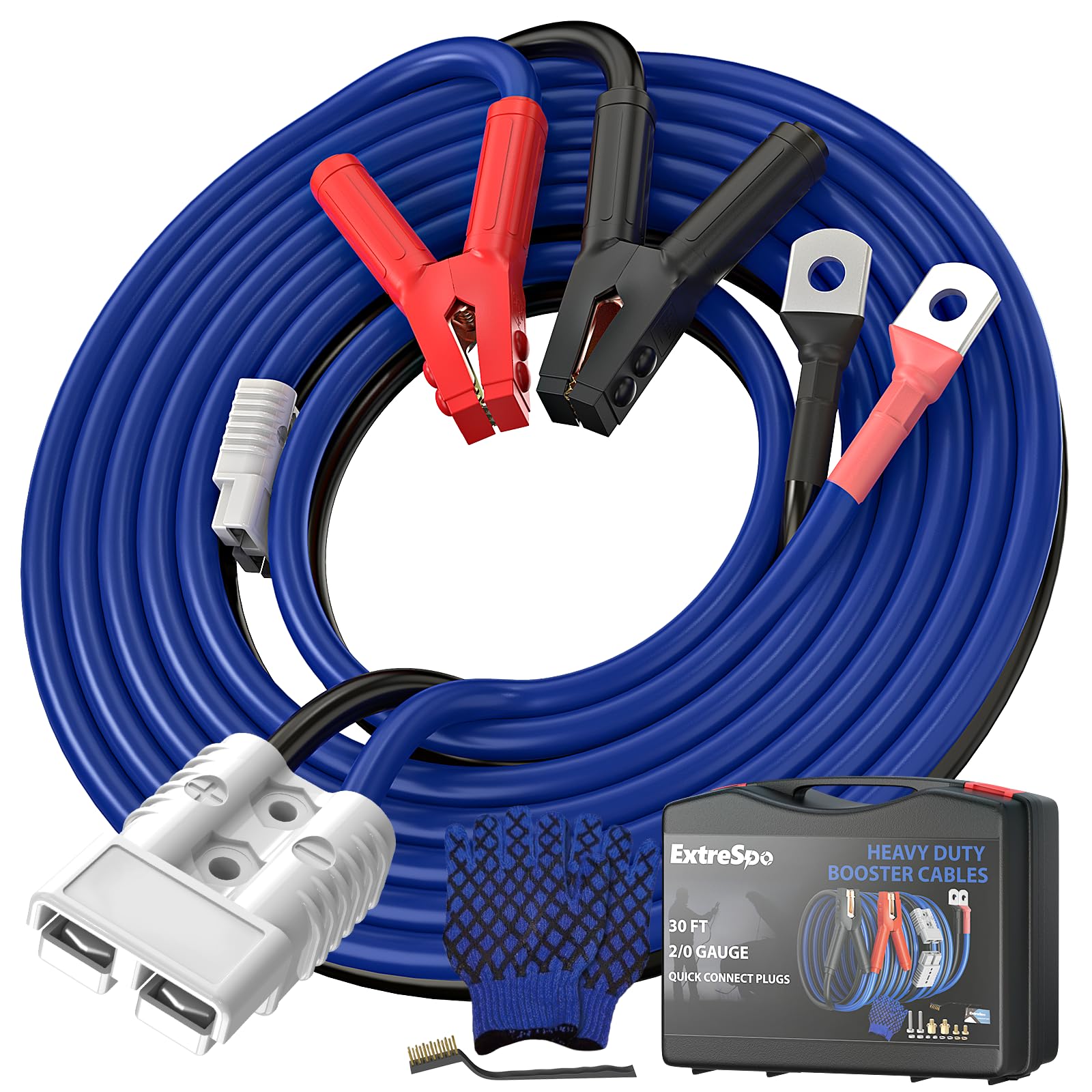 ExtreSpo front packaging showing 30 ft jumper cable kit and benefits